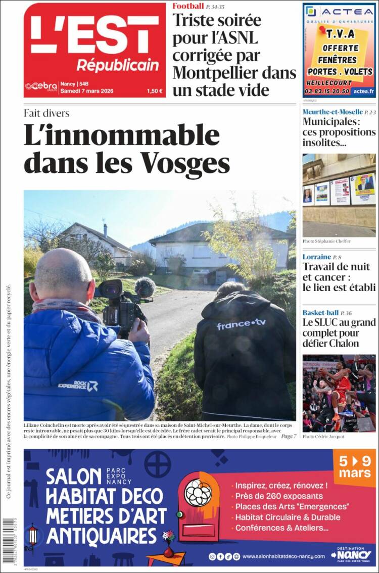 Portada de L'Est Republicain (Francia)