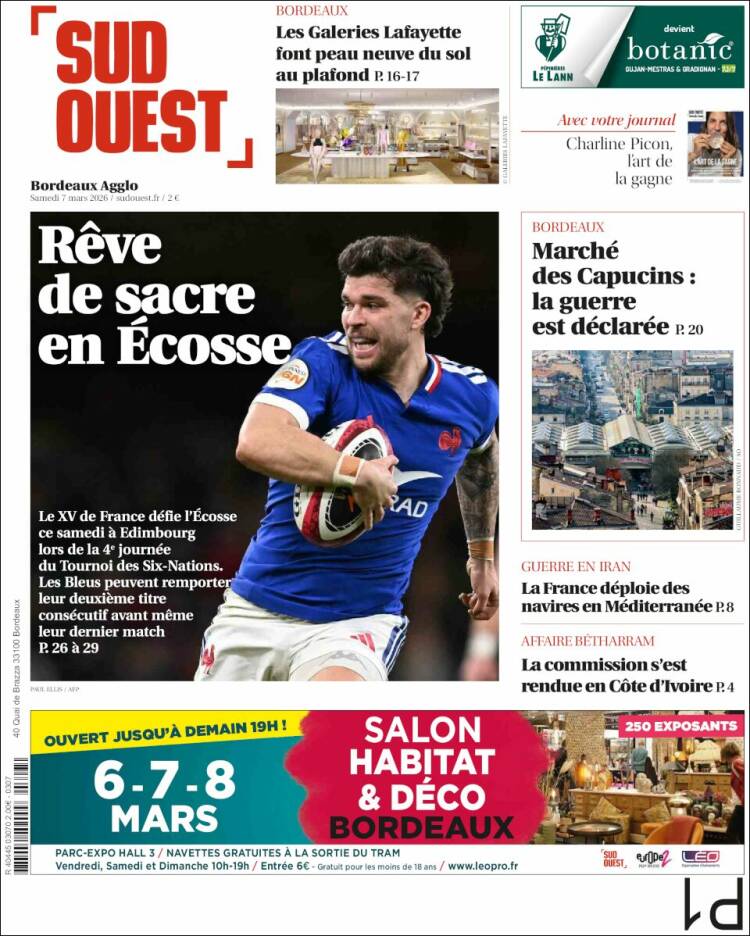 Portada de Sud Ouest (Francia)