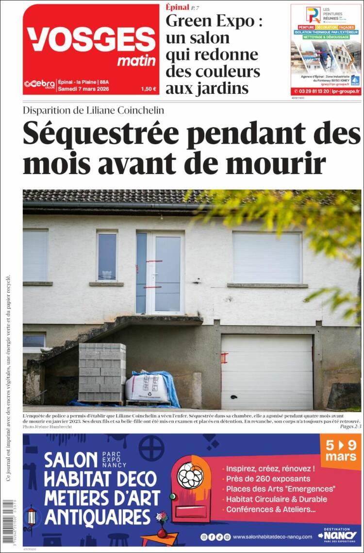 Portada de Vosges Matin (Francia)