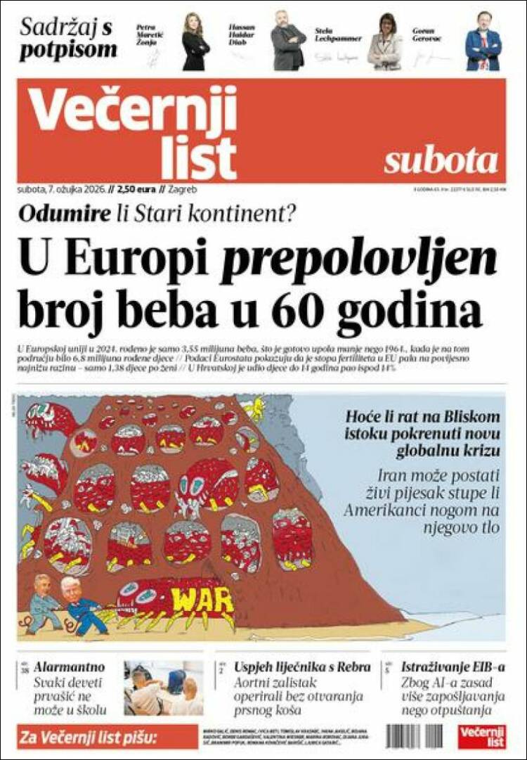 Portada de Večernji (Croacia)