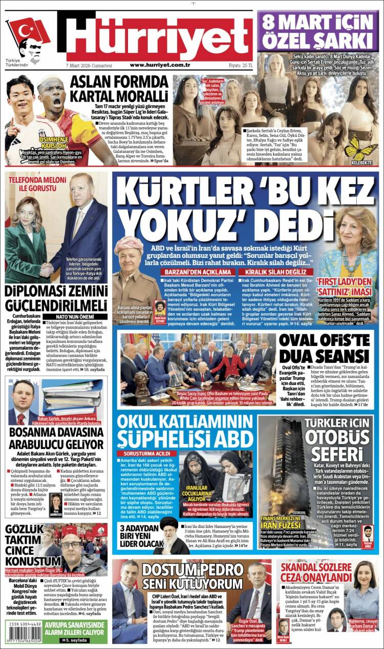 Portada de Hürriyet (Turqu&iacute;a)