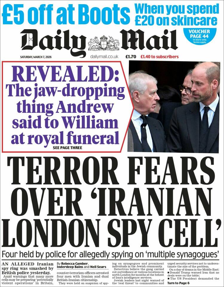 Portada de Daily Mail (Reino Unido)
