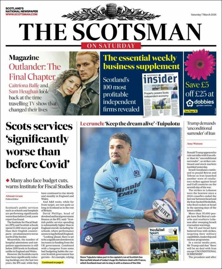 Portada de The Scotsman (Reino Unido)