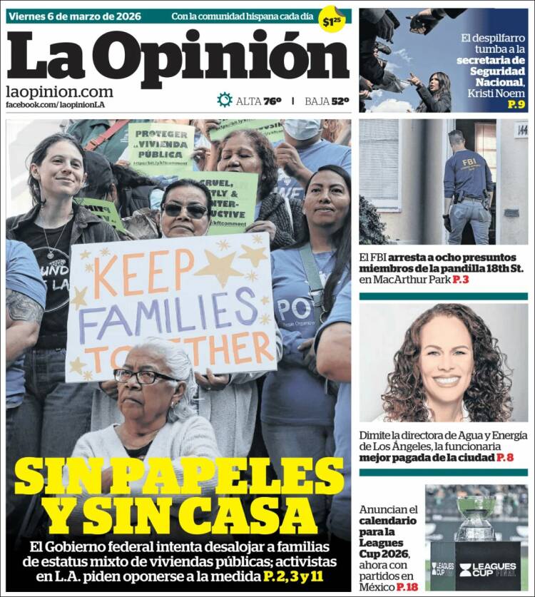 Portada de La Opinión (USA)