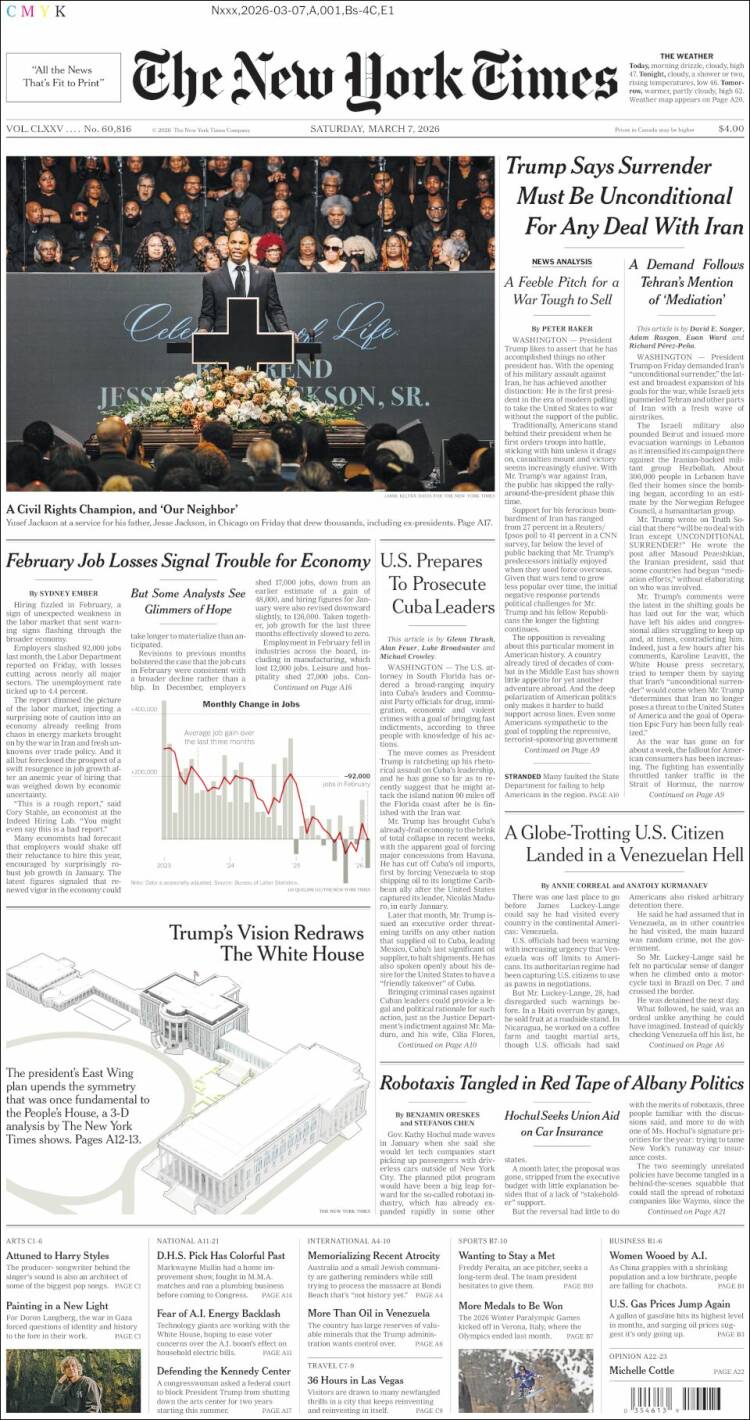 Portada de New York Times (USA)
