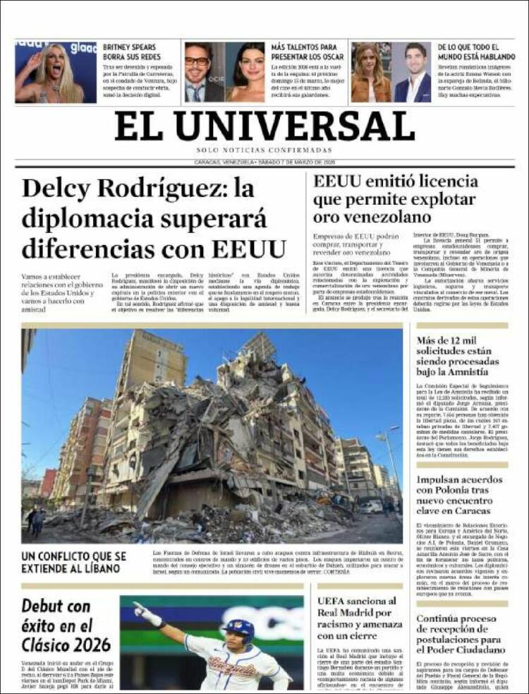 Portada de Universal (Venezuela)