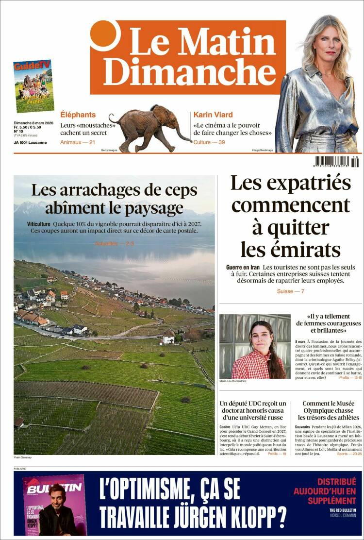 Portada de Le Matin (Suisse)