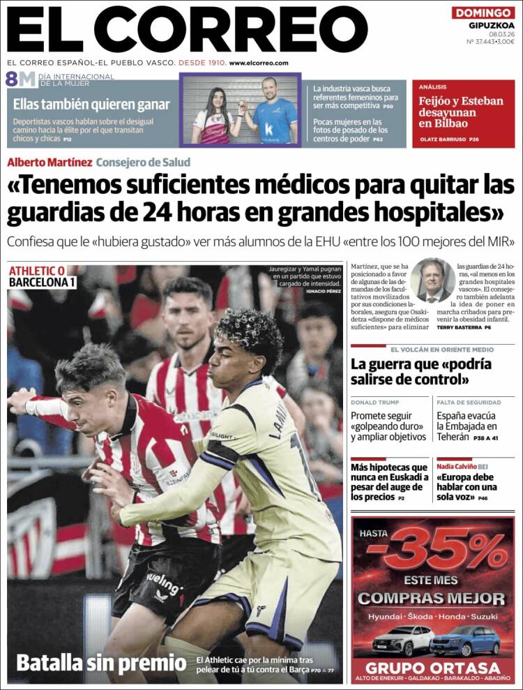 Portada de El Correo - Guipuzcoa (Espagne)