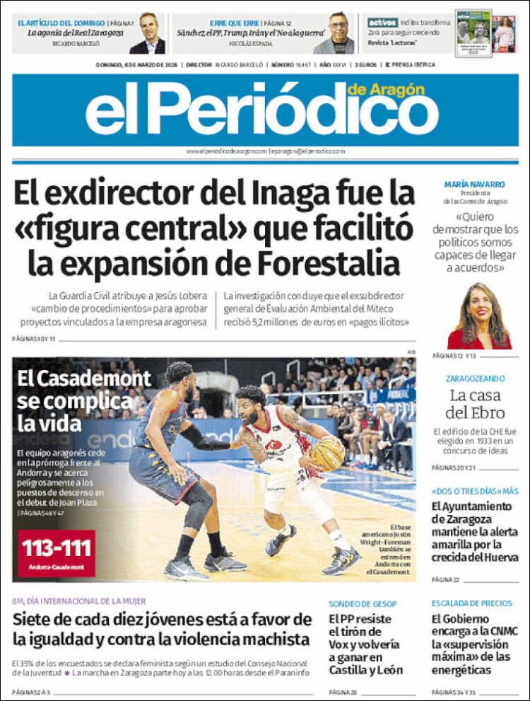 Portada de El Periódico de Aragón (Espagne)