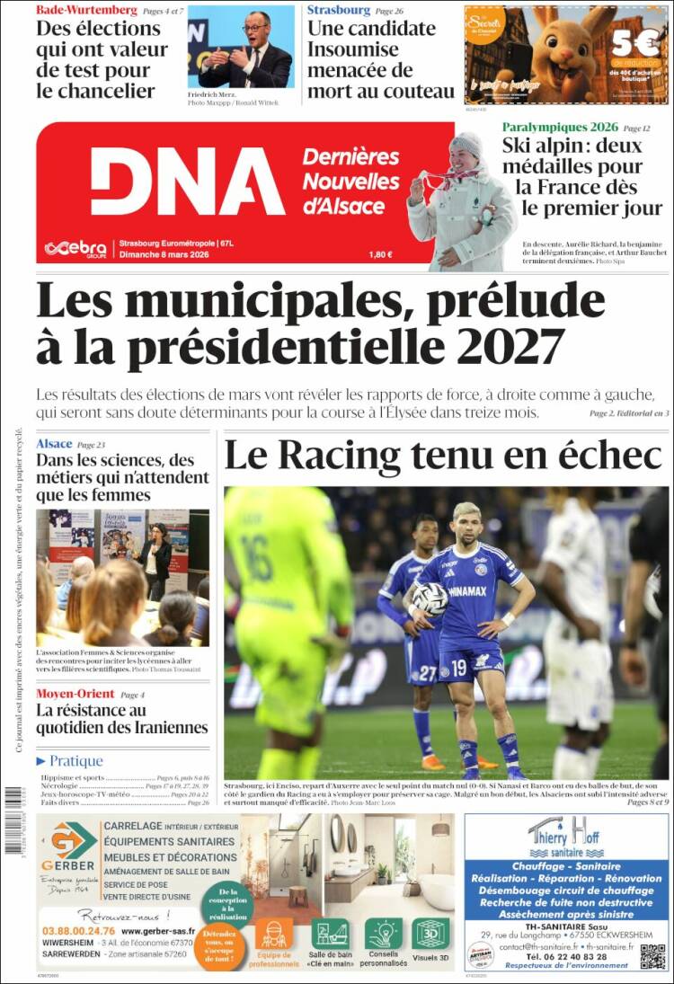 Portada de Les Dernières Nouvelles d'Alsace (France)