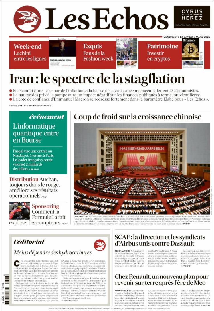 Portada de Les Echos (France)