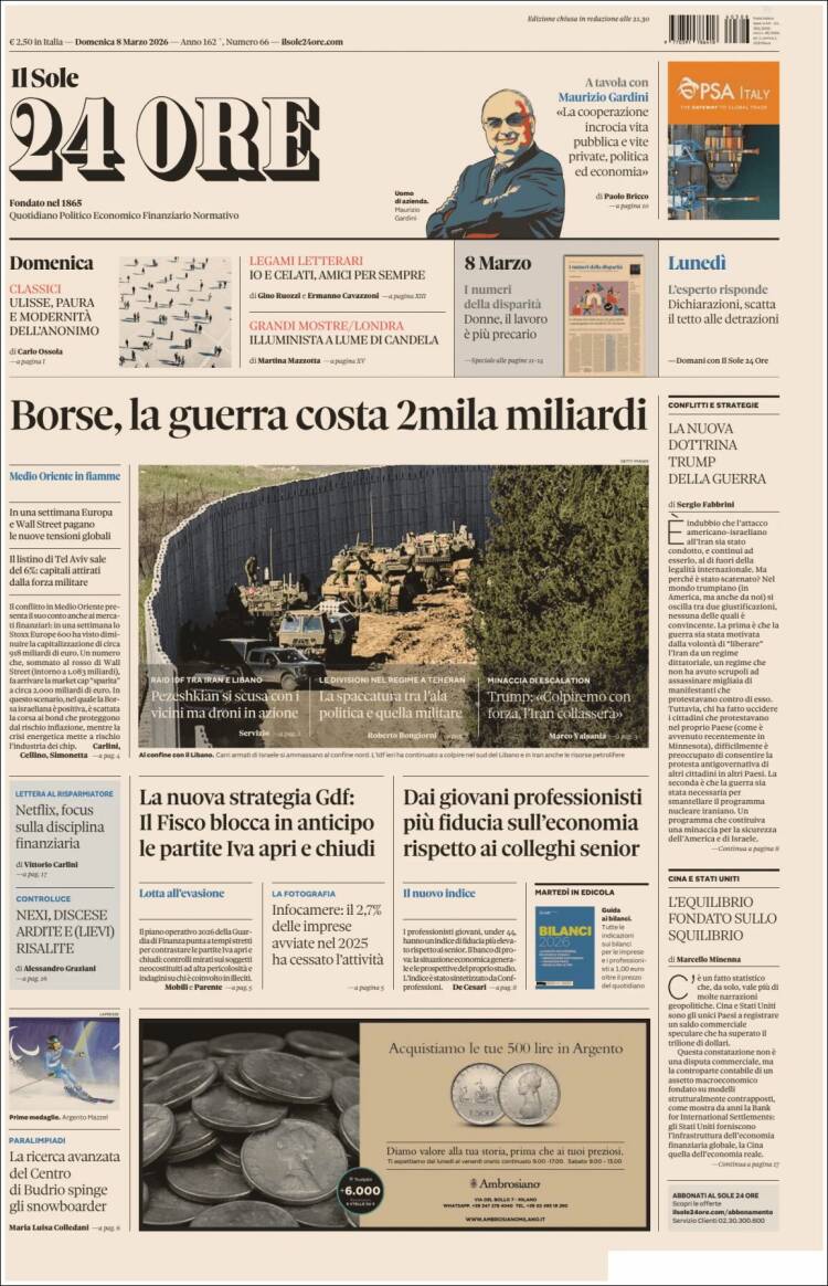 Portada de Il Sole 24 ORE (Italie)