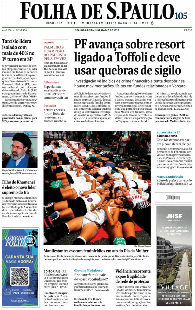 Portada de Folha de São Paulo (Br&eacute;sil)