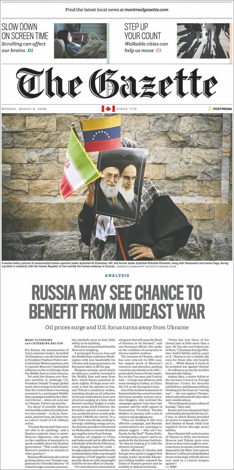 Portada de The Gazette (Canada)