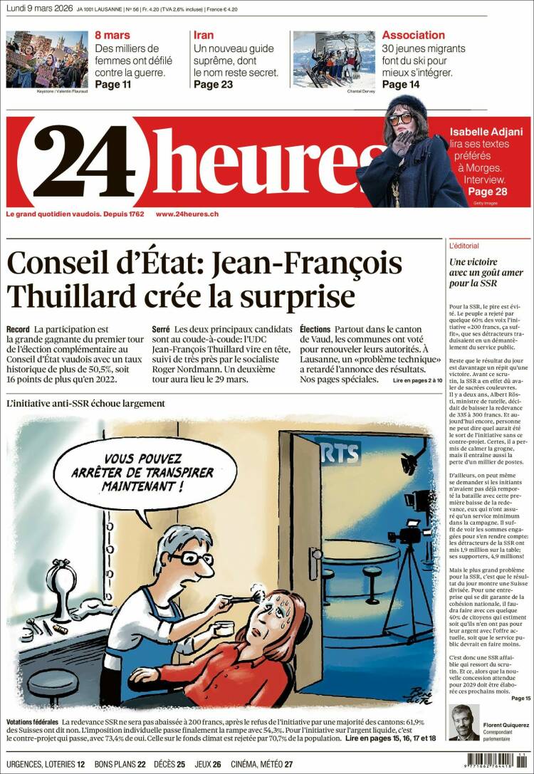 Portada de 24 Heures (Suisse)