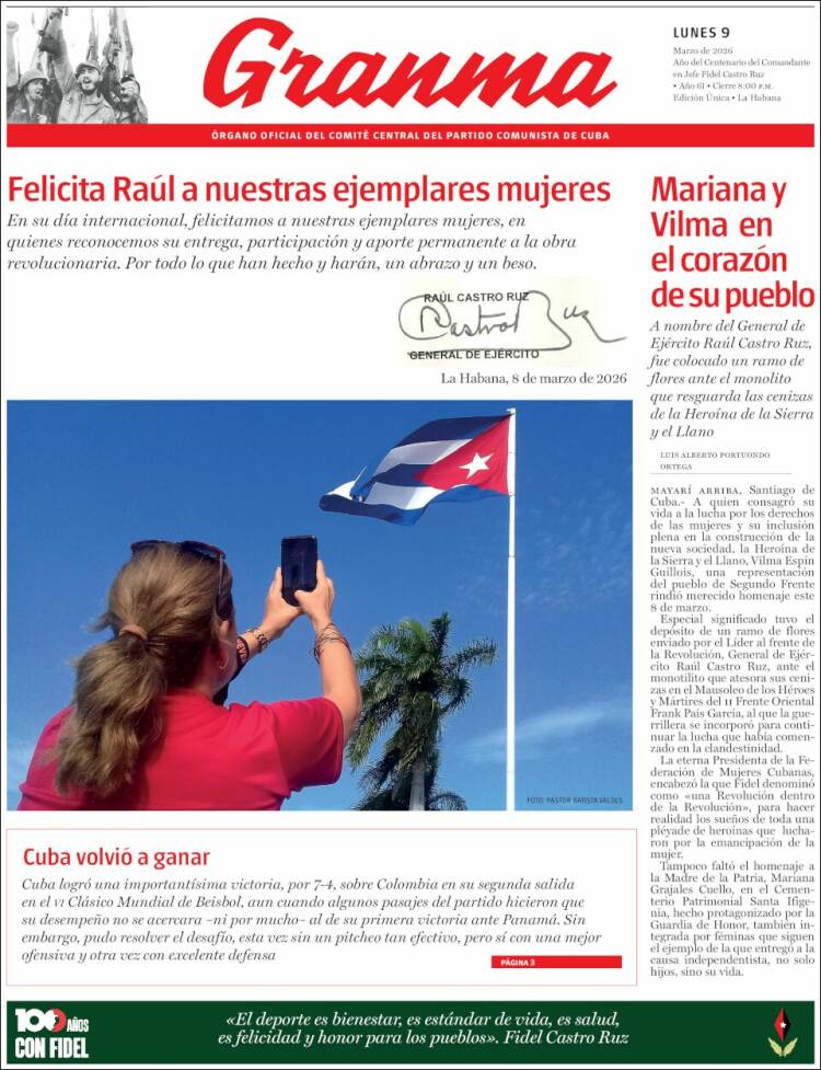 Portada de Granma (Cuba)