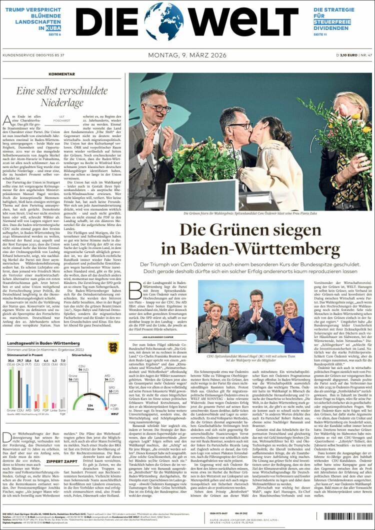 Portada de Die Welt (Germany)