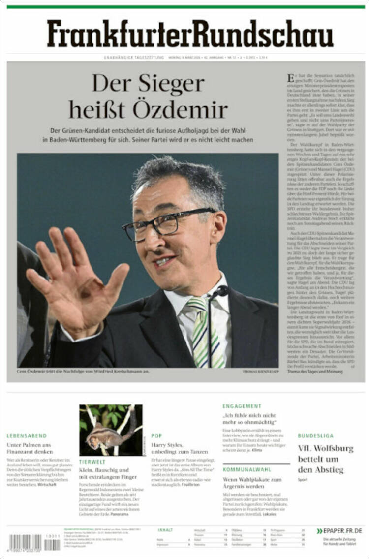 Portada de Frankfurter Rundschau (Allemagne)