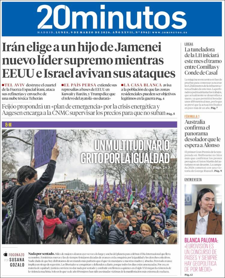 Portada de 20 Minutos - Madrid (Espagne)