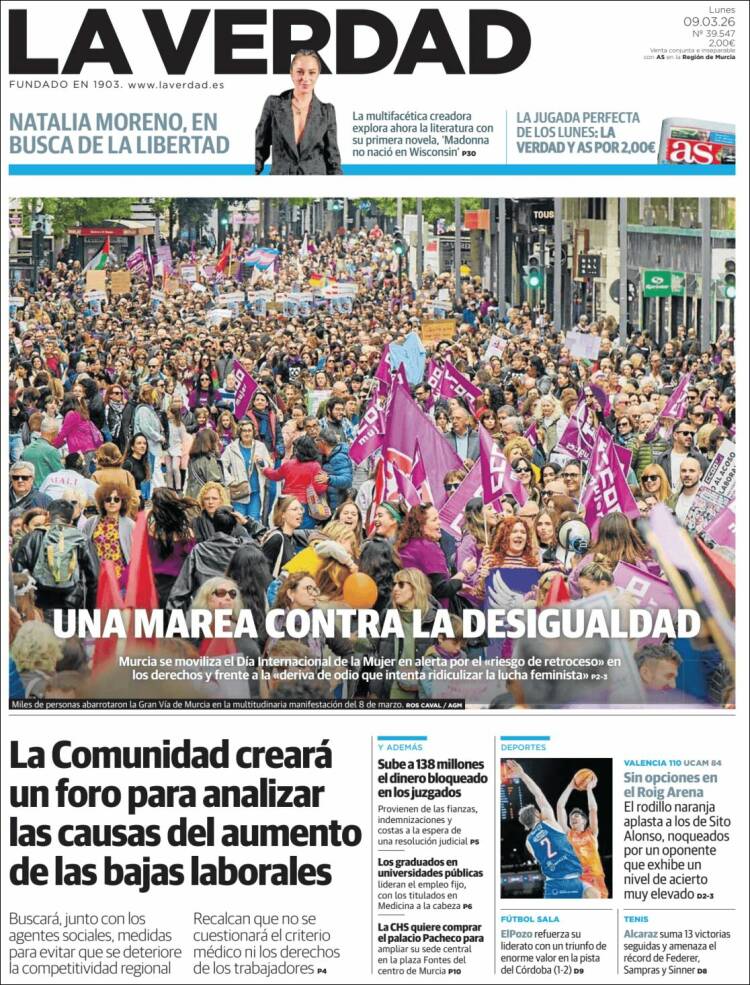 Portada de La Verdad de Murcia (Espagne)