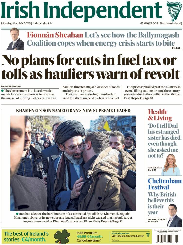 Portada de Irish Independent (Irlande)