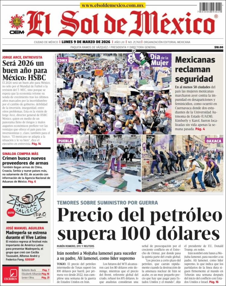 Portada de El Sol de México (Mexique)