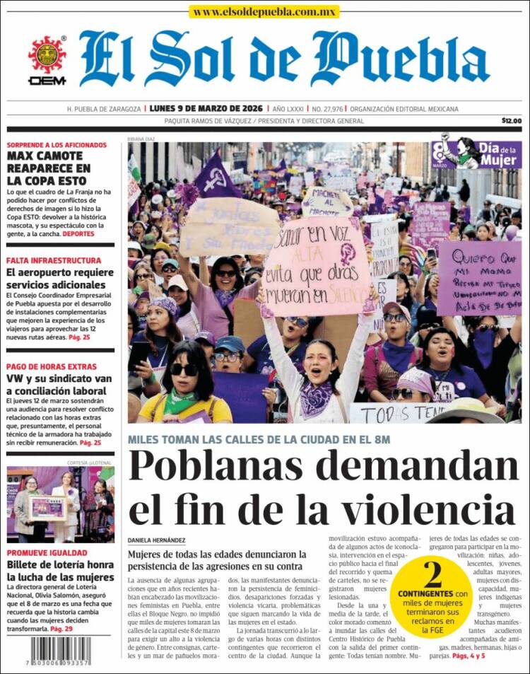 Portada de El Sol de Puebla (Mexique)