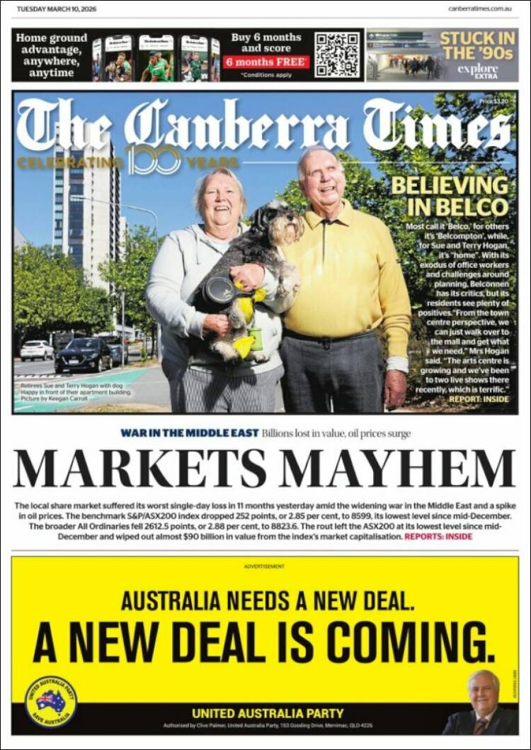 Portada de The Canberra Times (Australie)