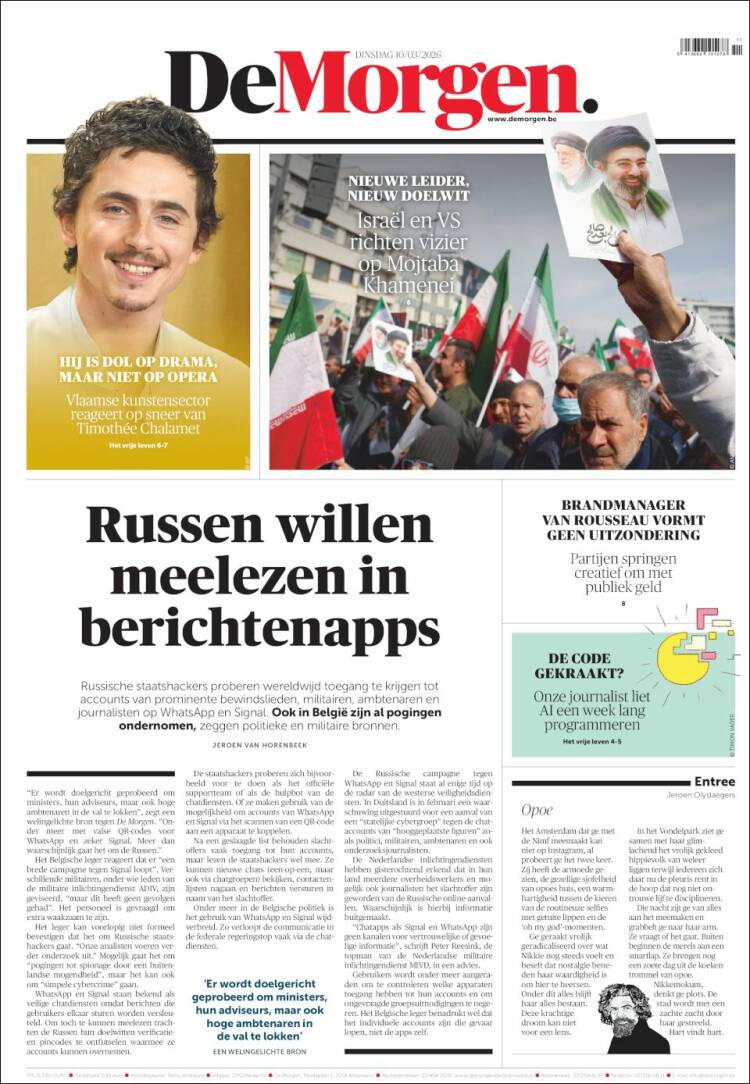 Portada de De Morgen (Belgium)