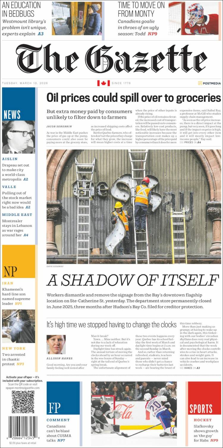 Portada de The Gazette (Canada)