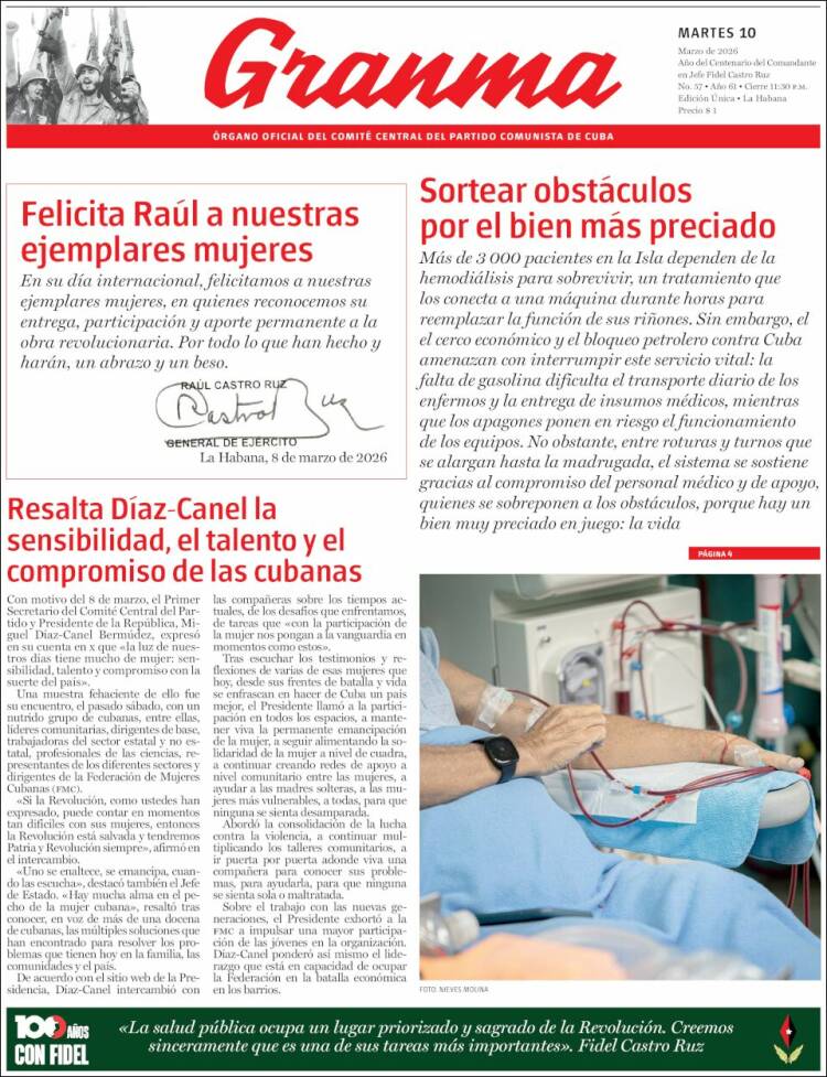 Portada de Granma (Cuba)