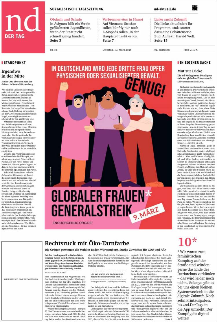 Portada de Neues Deutschland (Allemagne)