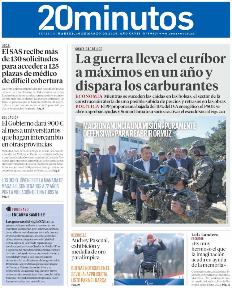 Portada de 20 Minutos - Sevilla (Espagne)