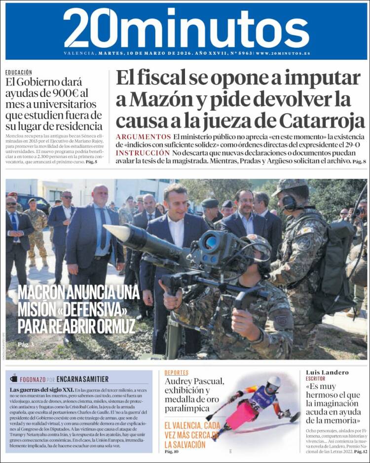 Portada de 20 Minutos - Valencia (Espagne)