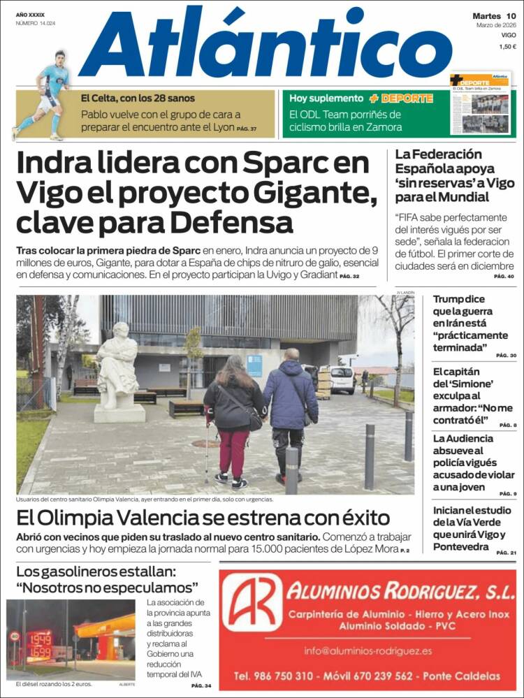 Portada de Atlántico Diario (Espagne)