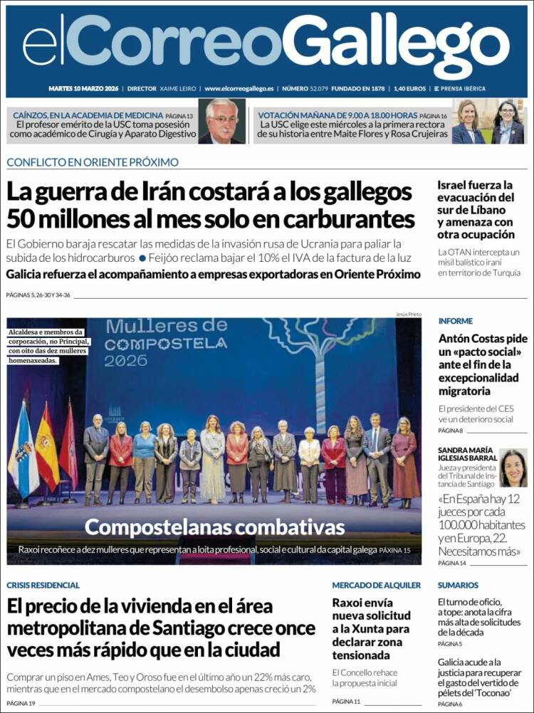 Portada de El Correo Gallego (Espagne)