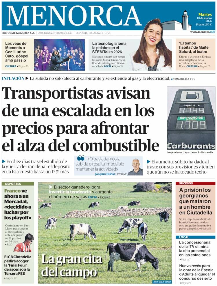 Portada de Menorca - Diario Insular (Espagne)