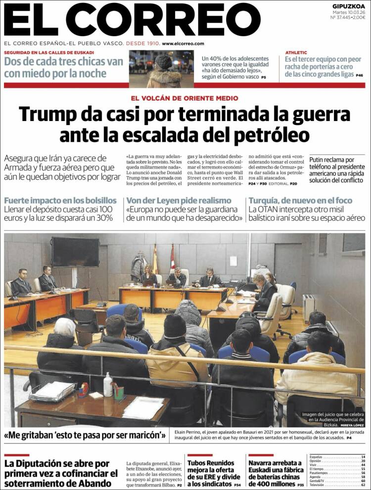 Portada de El Correo - Guipuzcoa (Espagne)