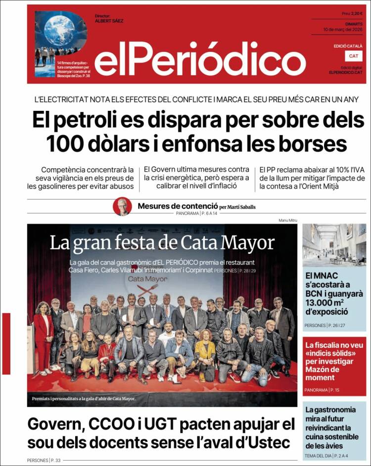 Portada de El Periódico de Catalunya (Espagne)