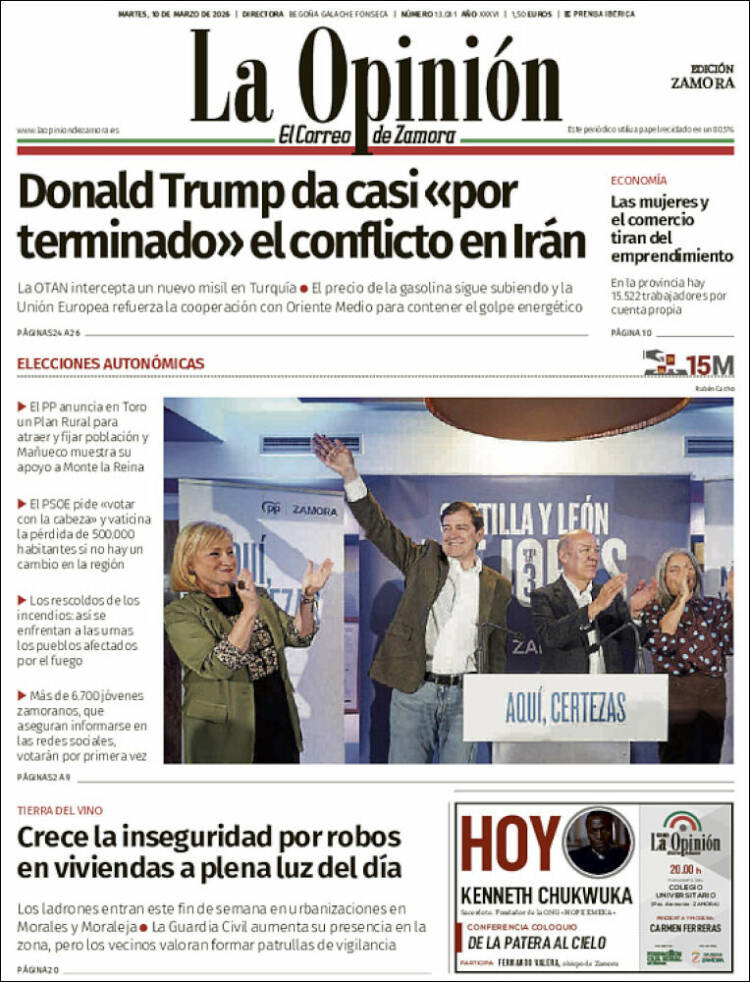 Portada de La Opinión - El Correo de Zamora (Espagne)