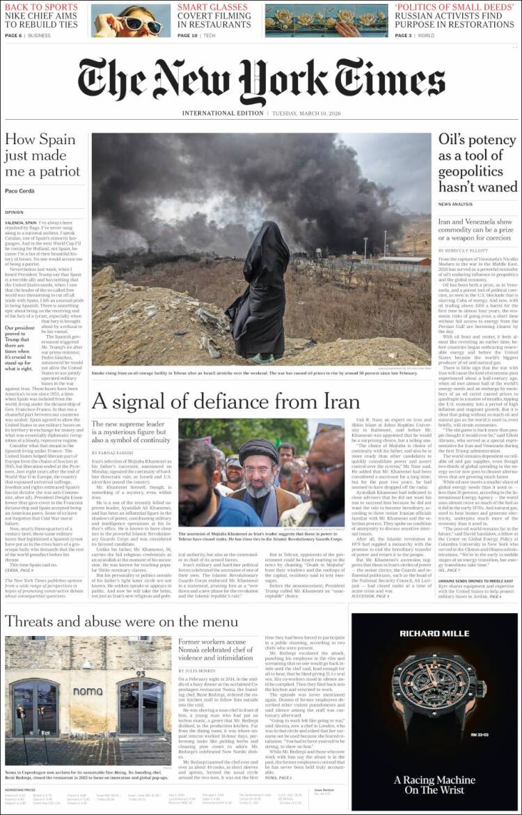 Portada de International New York Times (Europe)