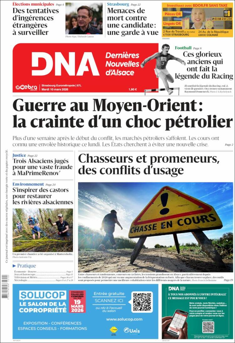 Portada de Les Dernières Nouvelles d'Alsace (France)