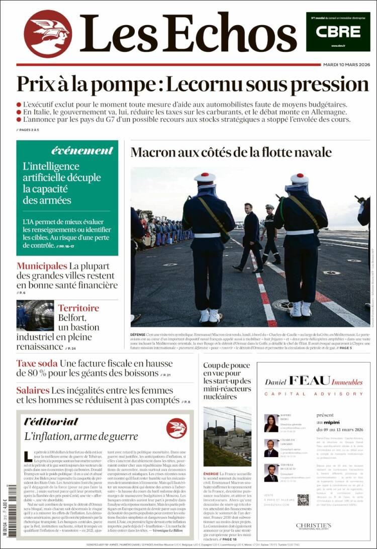 Portada de Les Echos (France)