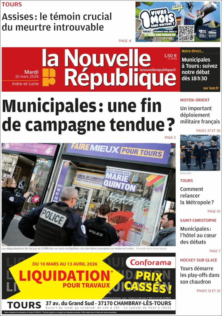Portada de La Nouvelle Republique (France)