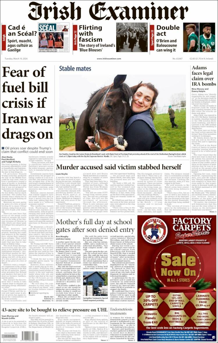 Portada de Irish Examiner (Irlande)