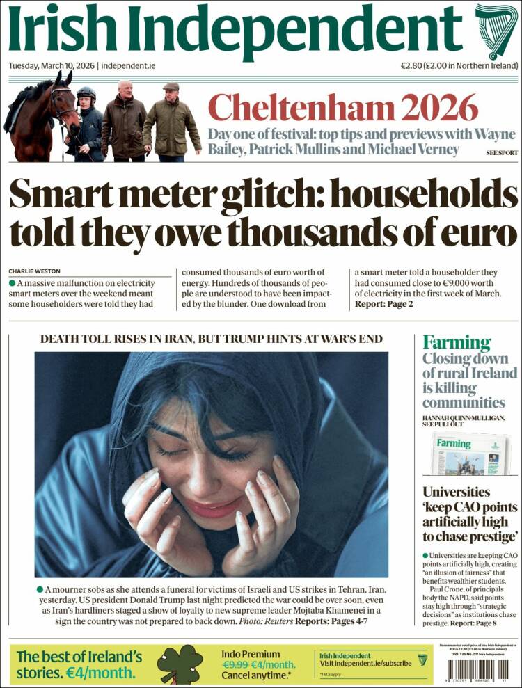 Portada de Irish Independent (Irlande)