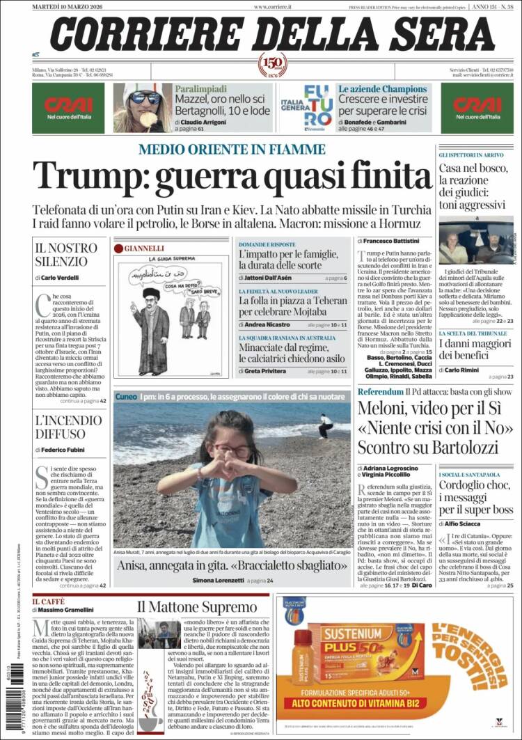 Portada de Corriere della Sera (Italy)