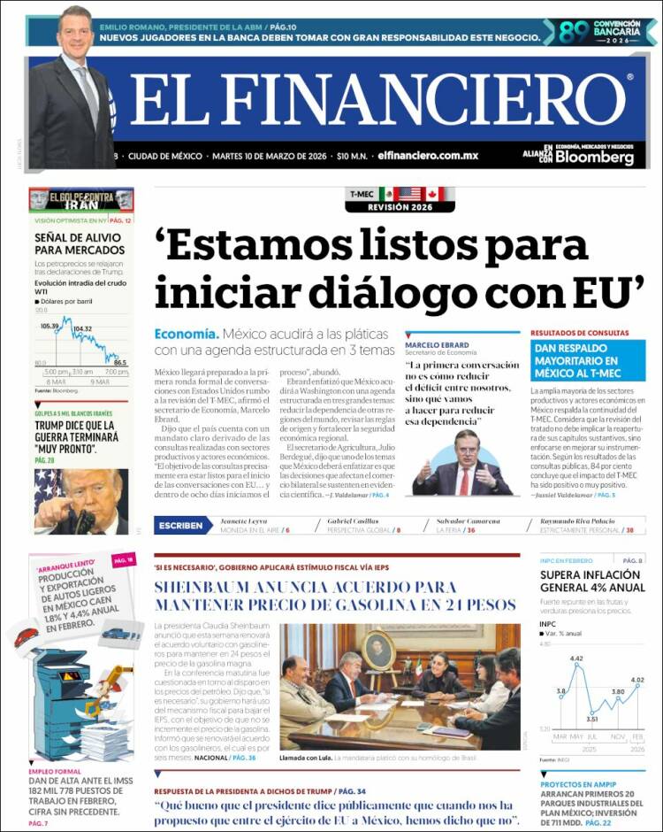 Portada de El Financiero (Mexique)