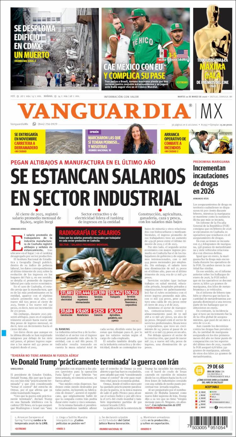 Portada de Vanguardia (Mexique)
