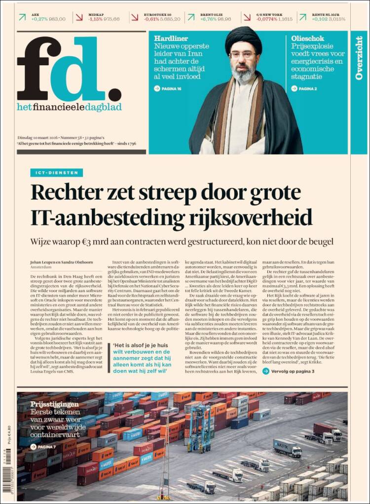 Portada de Het Financieele Dagblad (Pays-Bas)